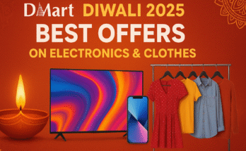Diwali electronics and clothes shopping at DMart – festive discounts, glowing decor, and shopping excitement