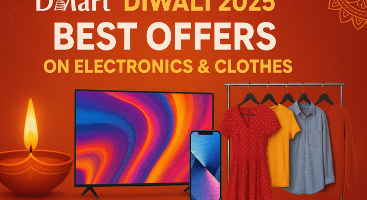 Diwali electronics and clothes shopping at DMart – festive discounts, glowing decor, and shopping excitement
